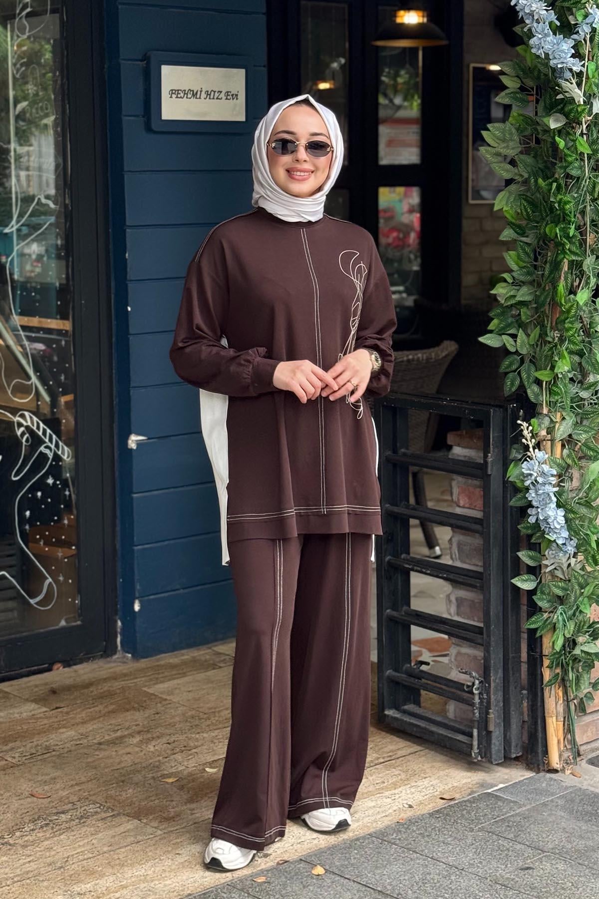 Nurcan Çetin Pantolonlu Takım 26470 Kahve