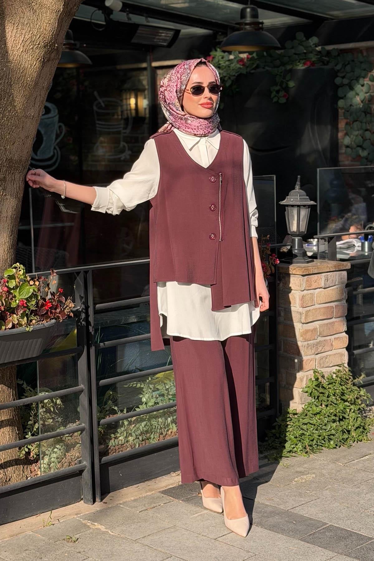 Nurcan Çetin Pantolonlu Takım 26606 Bordo