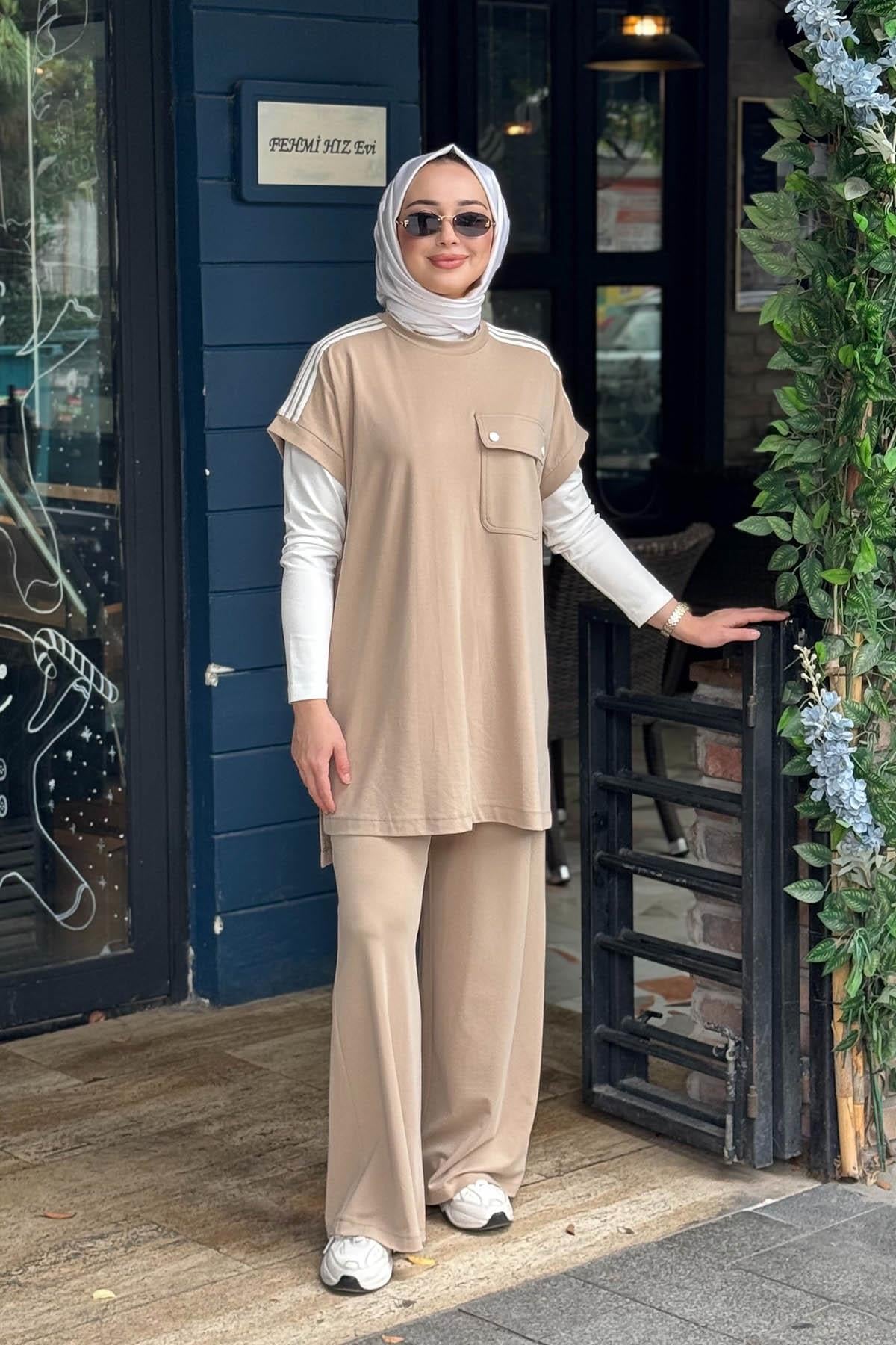 Nurcan Çetin Pantolonlu Takım 26614 Krem