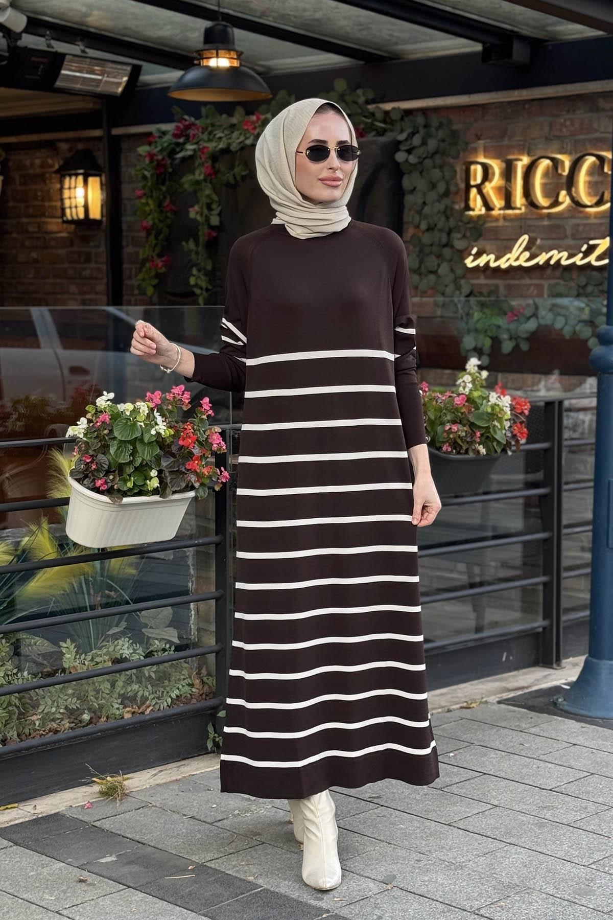 Nurcan Çetin Triko Elbise N018 Kahve