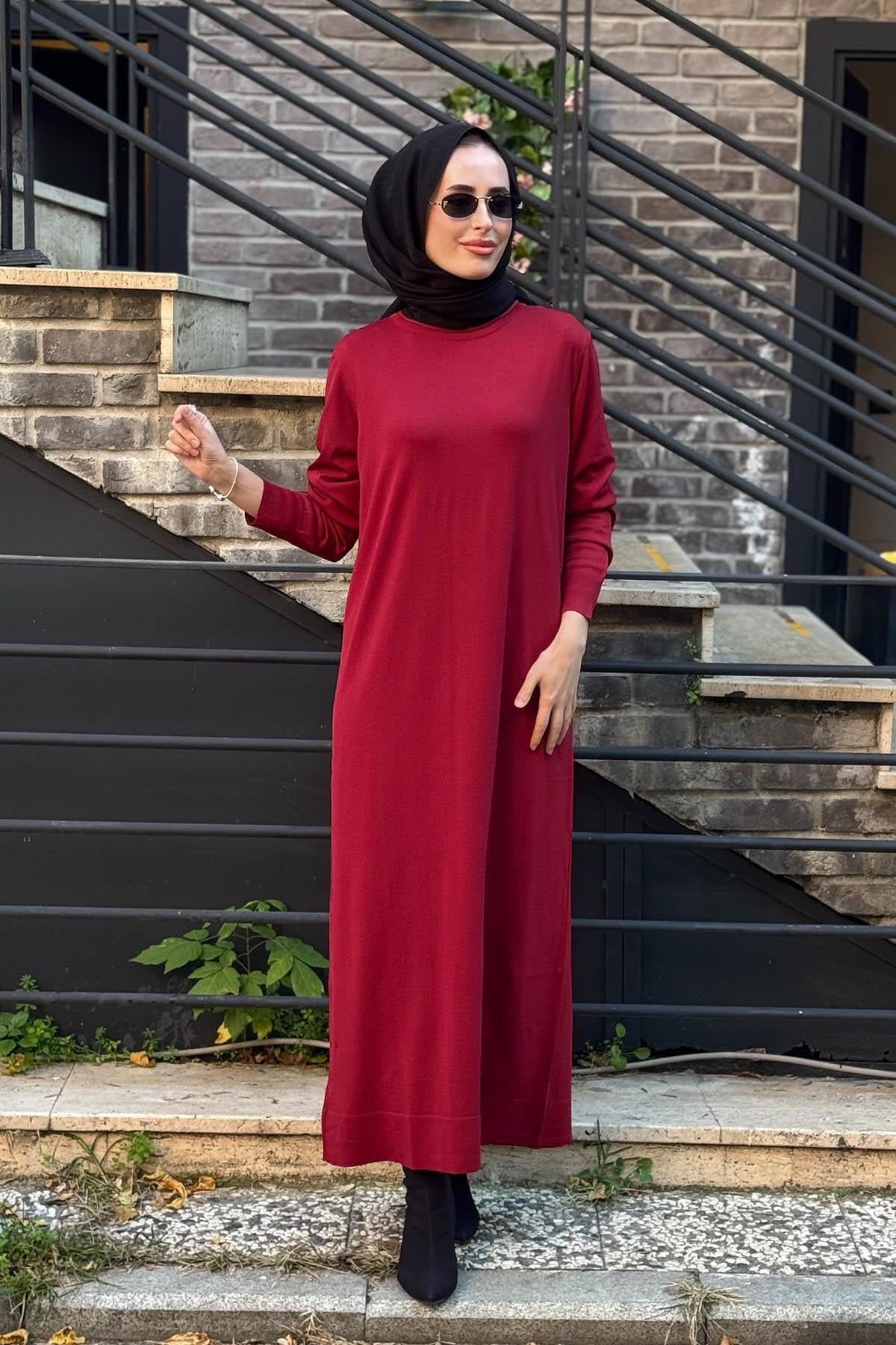 Nurcan Çetin Triko Elbise N019 Bordo