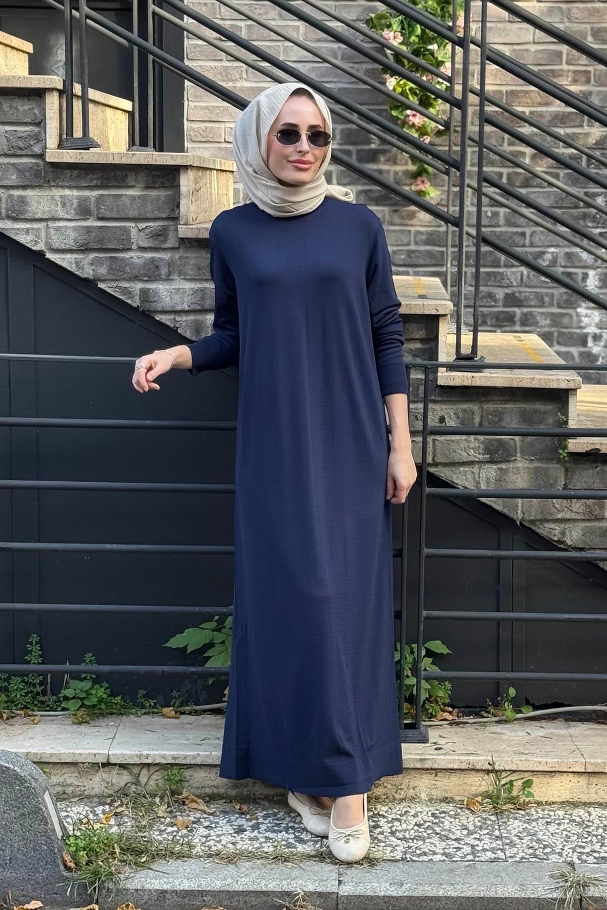 Nurcan Çetin Triko Elbise N019 Lacivert