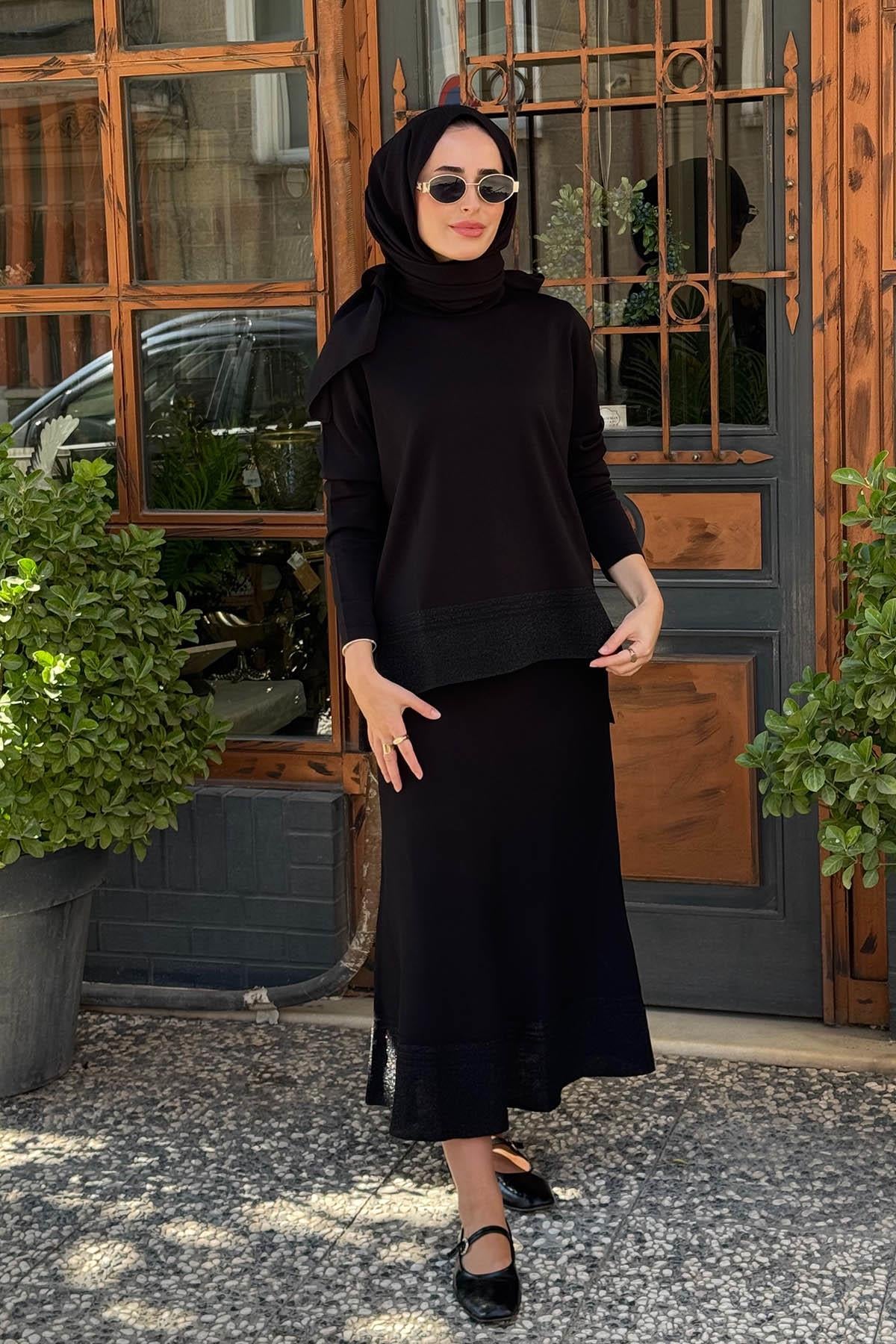 Nurcan Çetin Triko Etekli Takım NR159 Siyah