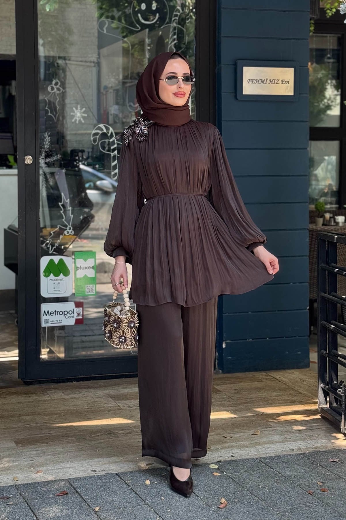 PEÇEM Studio Pantolonlu Takım 153-1002 Kahve