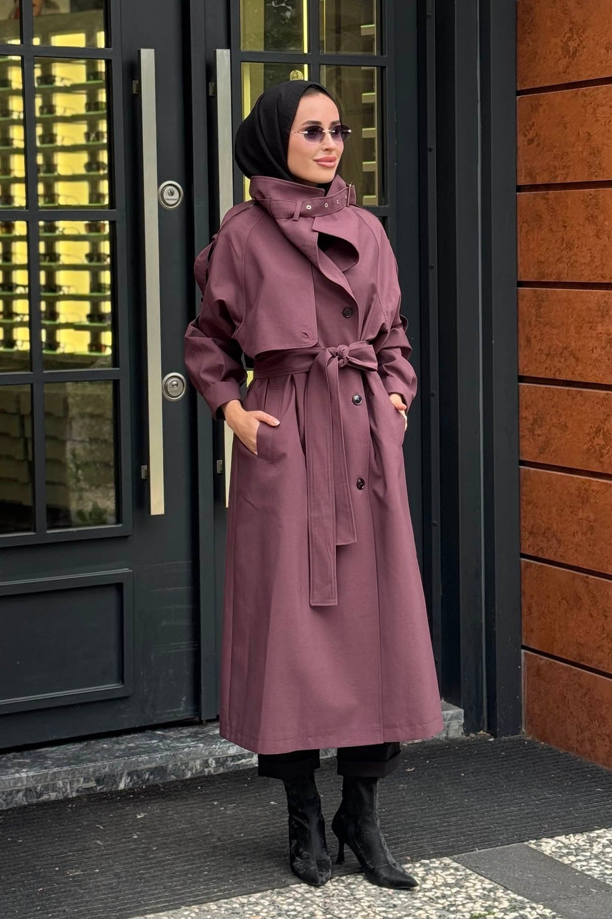 QOOQ Dik Yaka Trenç 27FW627 Mürdüm