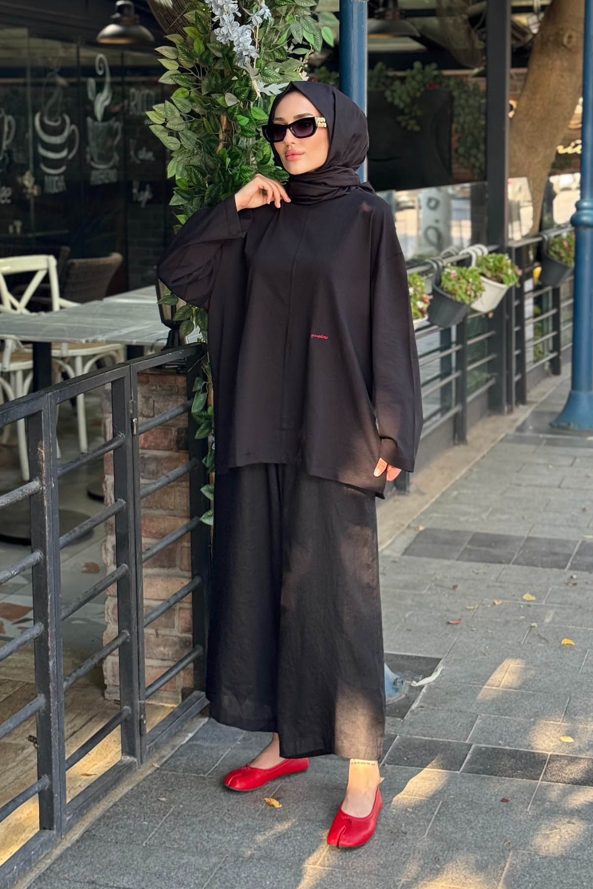QOOQ Nakışlı Sweat 26SS216 Siyah