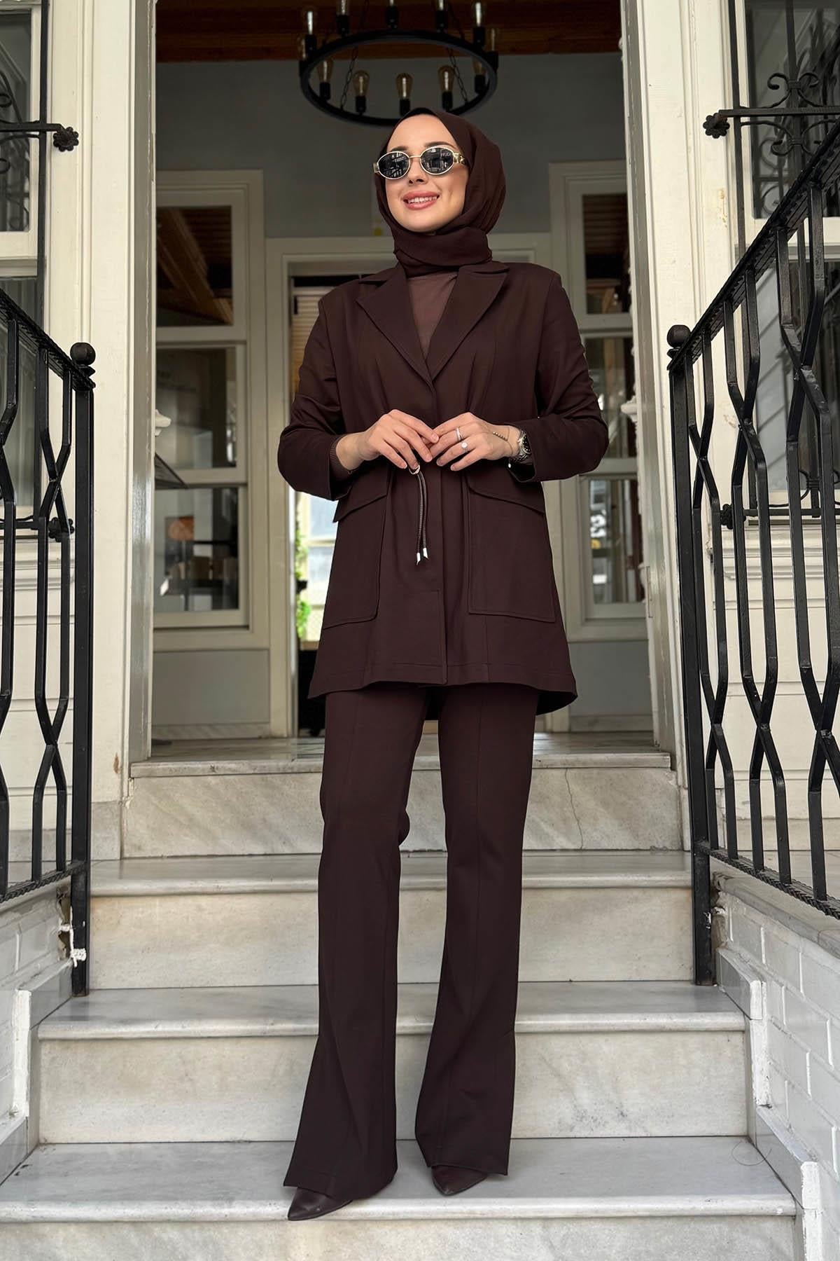 venöve Elena Pantolonlu Takım 26FWCEK0030 Kahve