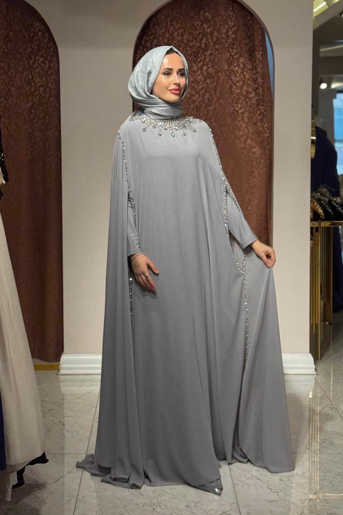 WHİTE CORNER Abaya 2957 Gri