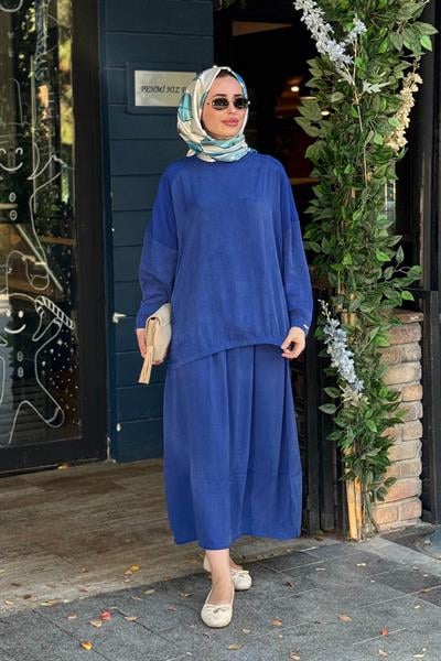İNVEE Leydi Etekli Takım 7169 Saks Mavi