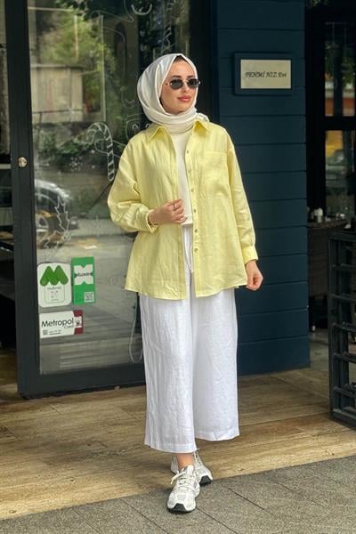 QOOQ Lidya Gömlek 26SS228 Limon Sarısı
