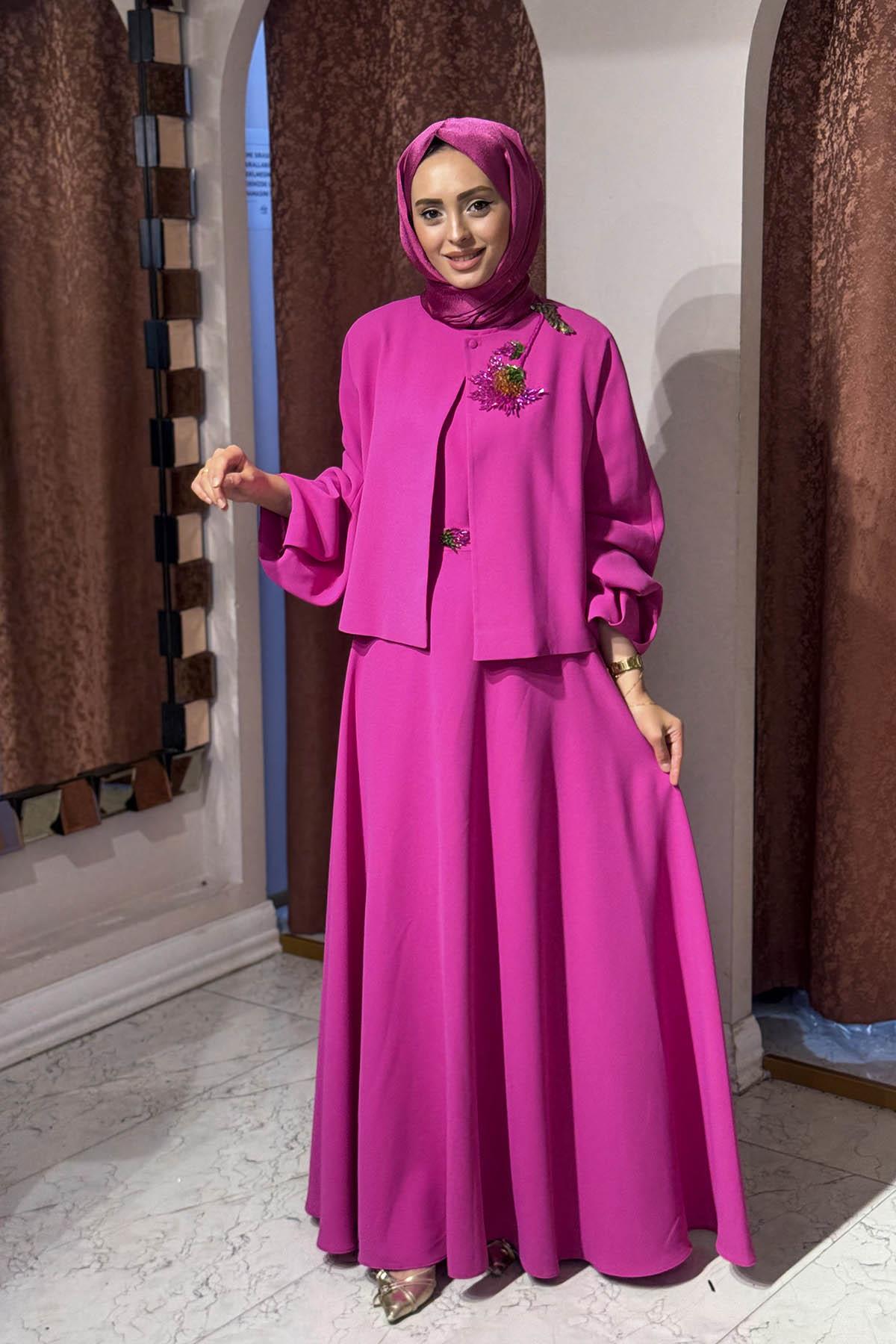 JAMILA SARAH Dilan Abiye SS25-9081 Böğürtlen