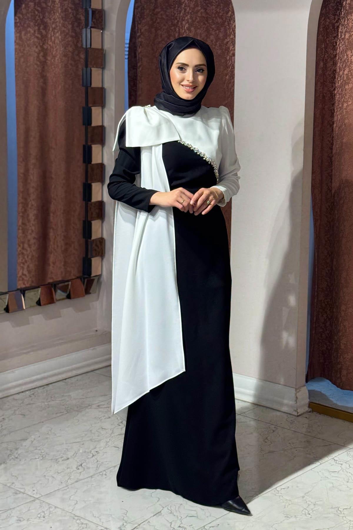 TUAY Abiye 4066A Siyah - Beyaz