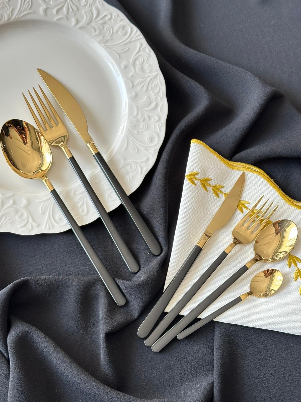 Allegra Black&Gold 42 Parça 6 Kişilik Çatal Kaşık Bıçak Seti
