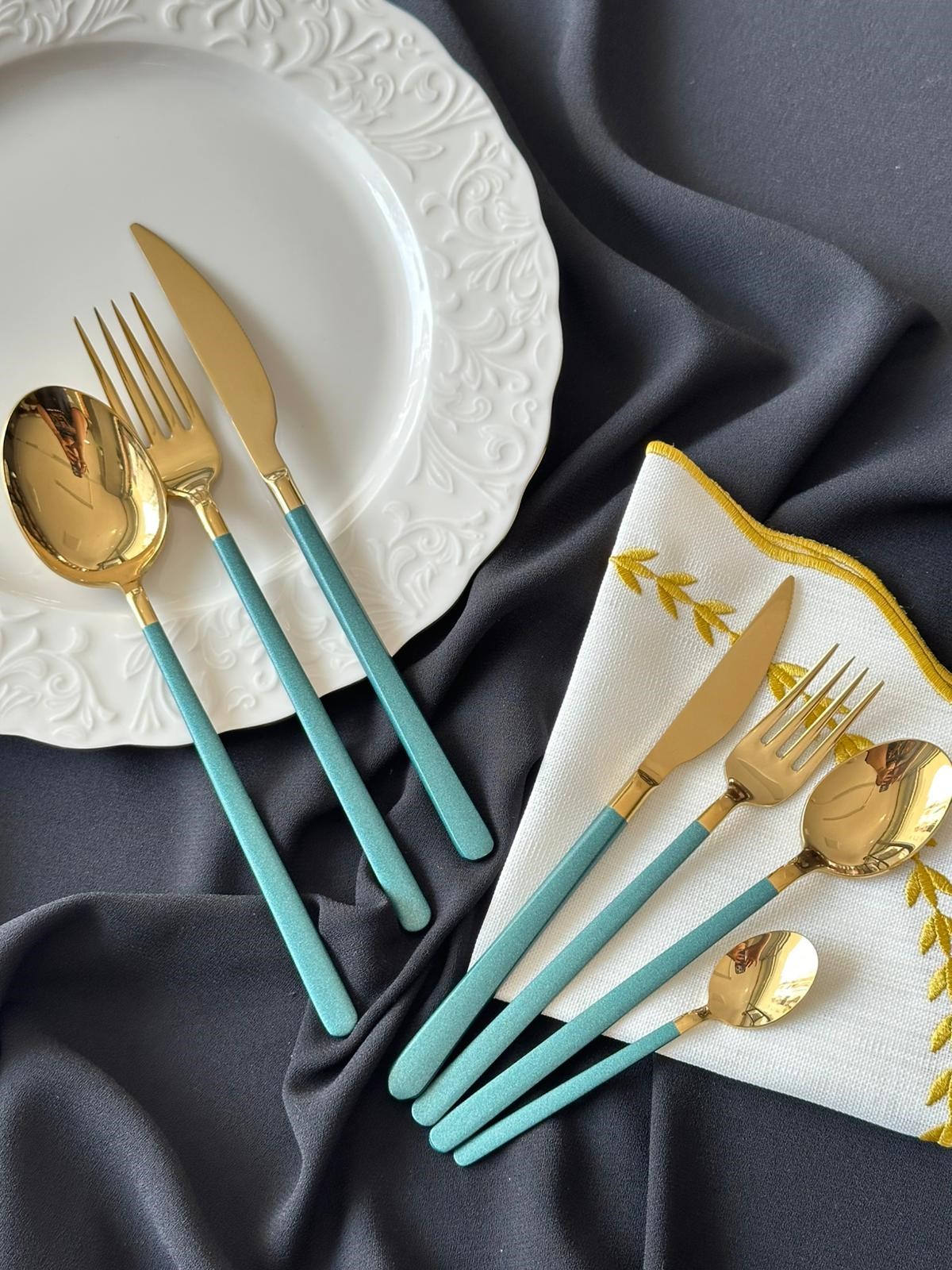 Allegra Green&Gold 42 Parça 6 Kişilik Çatal Kaşık Bıçak Seti
