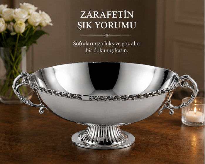 Black Pearl Gümüş Halat Desenli Kulplu Sunumluk (Büyük)