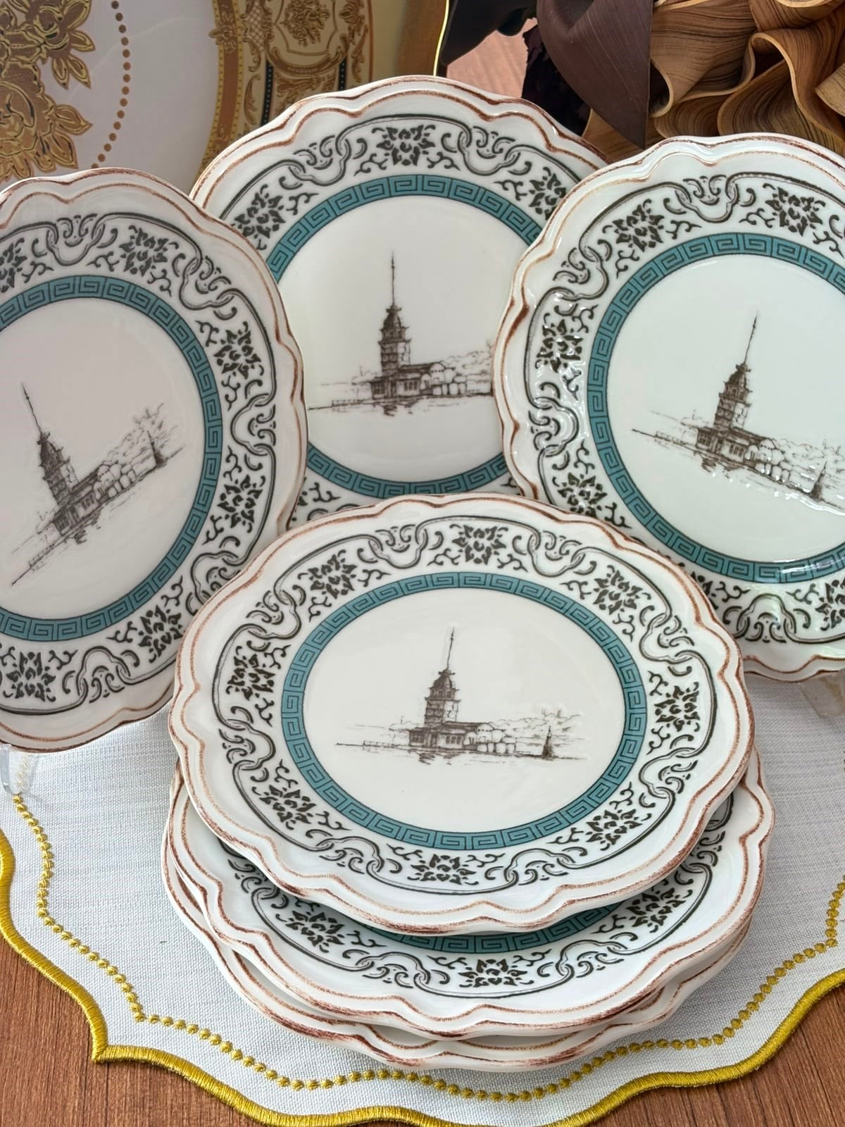 Kız Kulesi 6'lı 20 cm Porselen Pasta Tabağı