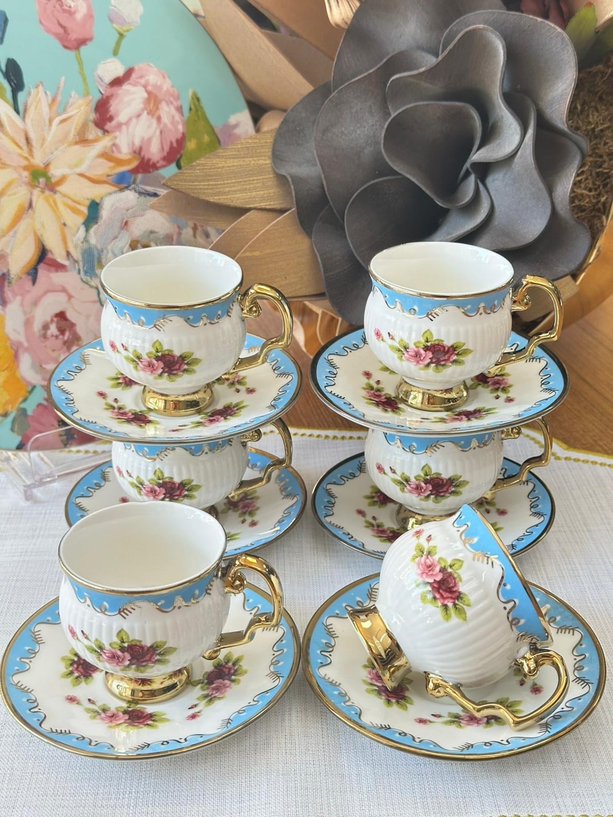 Türk Kahve Fincanı Royal Blue Rose 6 Kişilik 12 Parça