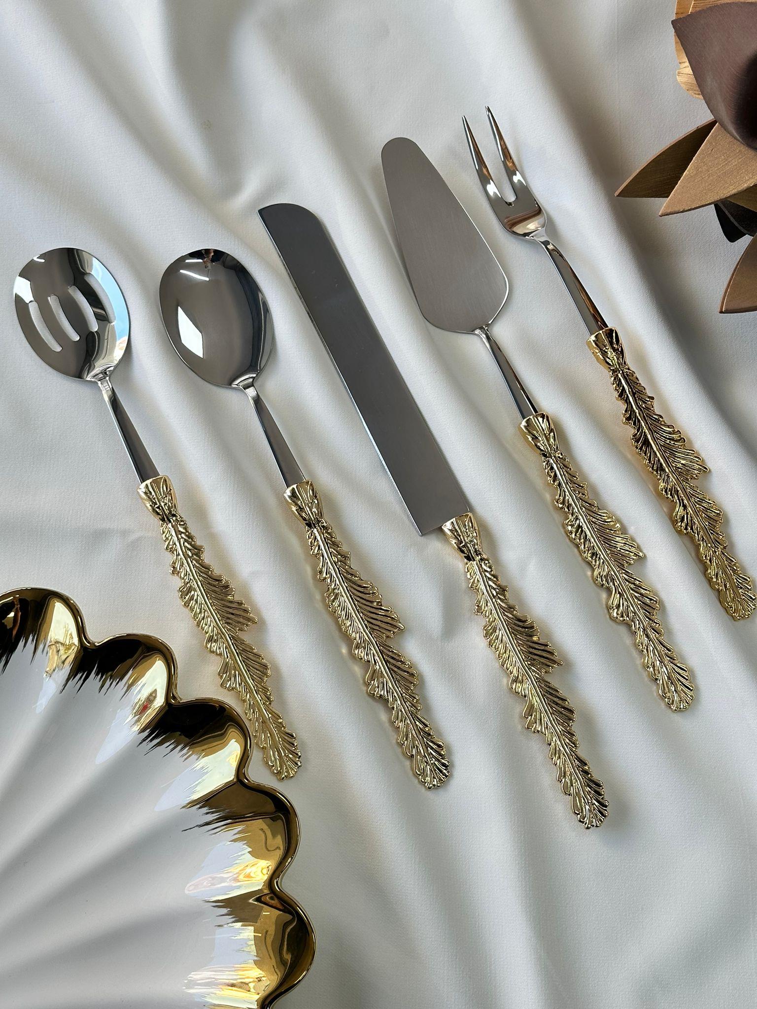 Tüy Desen Gold Servis Kaşık Seti 5 Parça