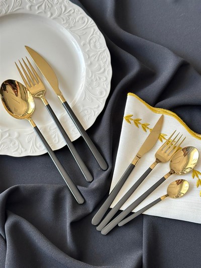 Allegra Black&Gold 42 Parça 6 Kişilik Çatal Kaşık Bıçak Seti