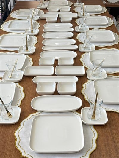 Kahvaltı Takımı 70 Parça 12 Kişilik Krem Kare