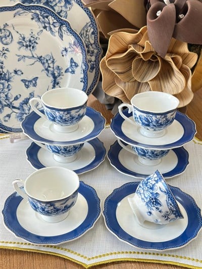 Türk Kahve Fincanı Blue Life 6 Kişilik 12 Parça