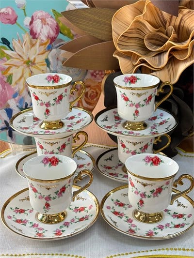 Türk Kahve Fincanı Gold Rose 6 Kişilik 12 Parça