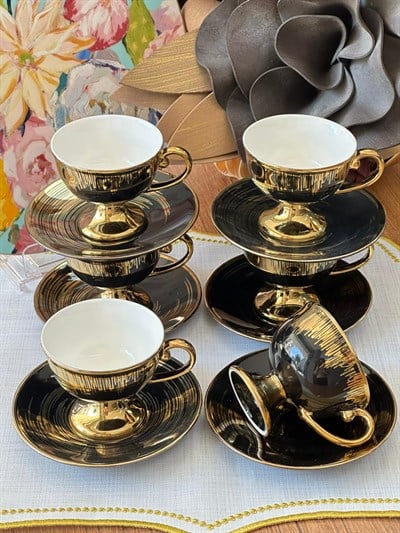 Türk Kahve Fincanı Golden Dark 6 Kişilik 12 Parça