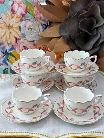 Türk Kahve Fincanı Golden Garden 6 Kişilik 12 Parça Pembe