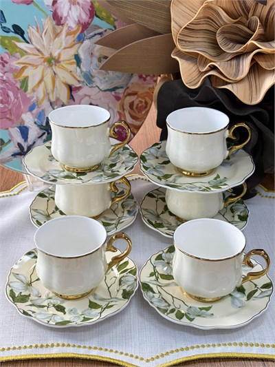 Türk Kahve Fincanı Ivory Magnolia 6 Kişilik 12 Parça