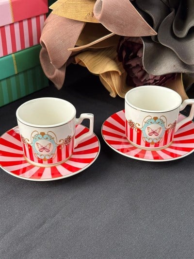 Türk Kahve Fincanı Love Butterfly Kırmızı 2 Kişilik