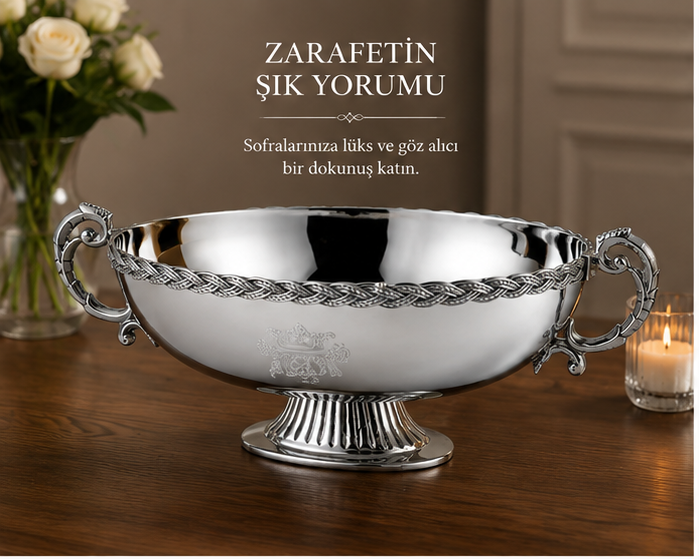 Black Pearl Gümüş Halat Desenli Kulplu Sunumluk