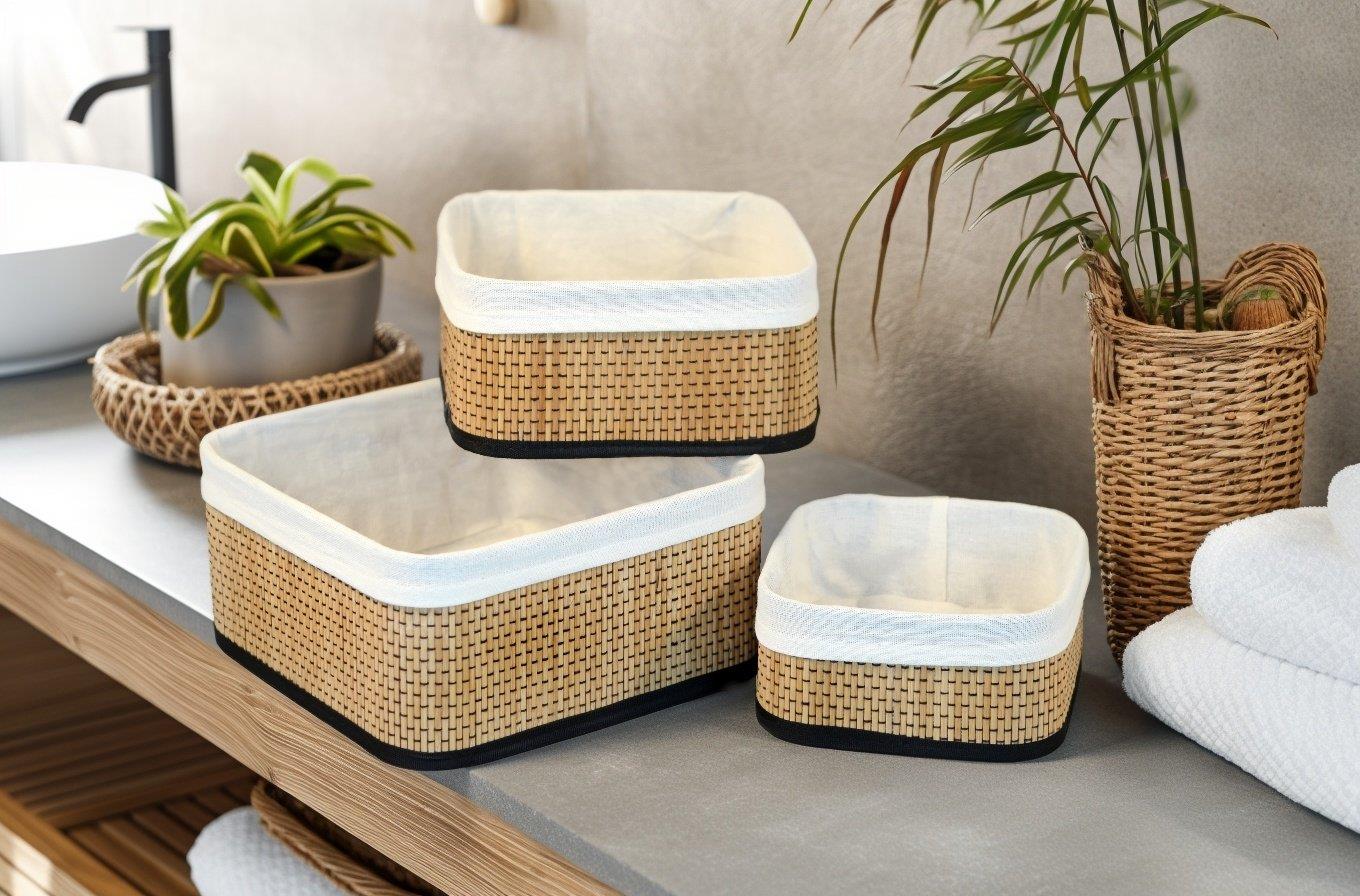 Hasır 3'lü Kare Organizer Sepet / Düzenleyici / Saklama / Bez Torbalı