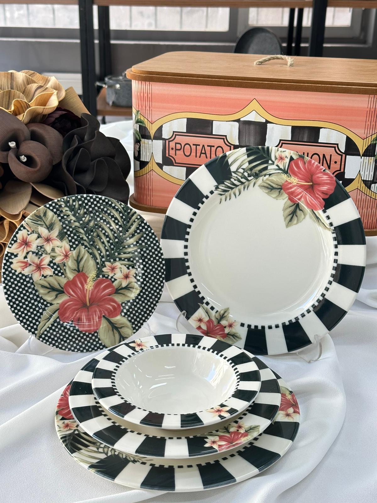 Kosova Yemek Takımı 24 Parça 6 Kişilik Black Flower