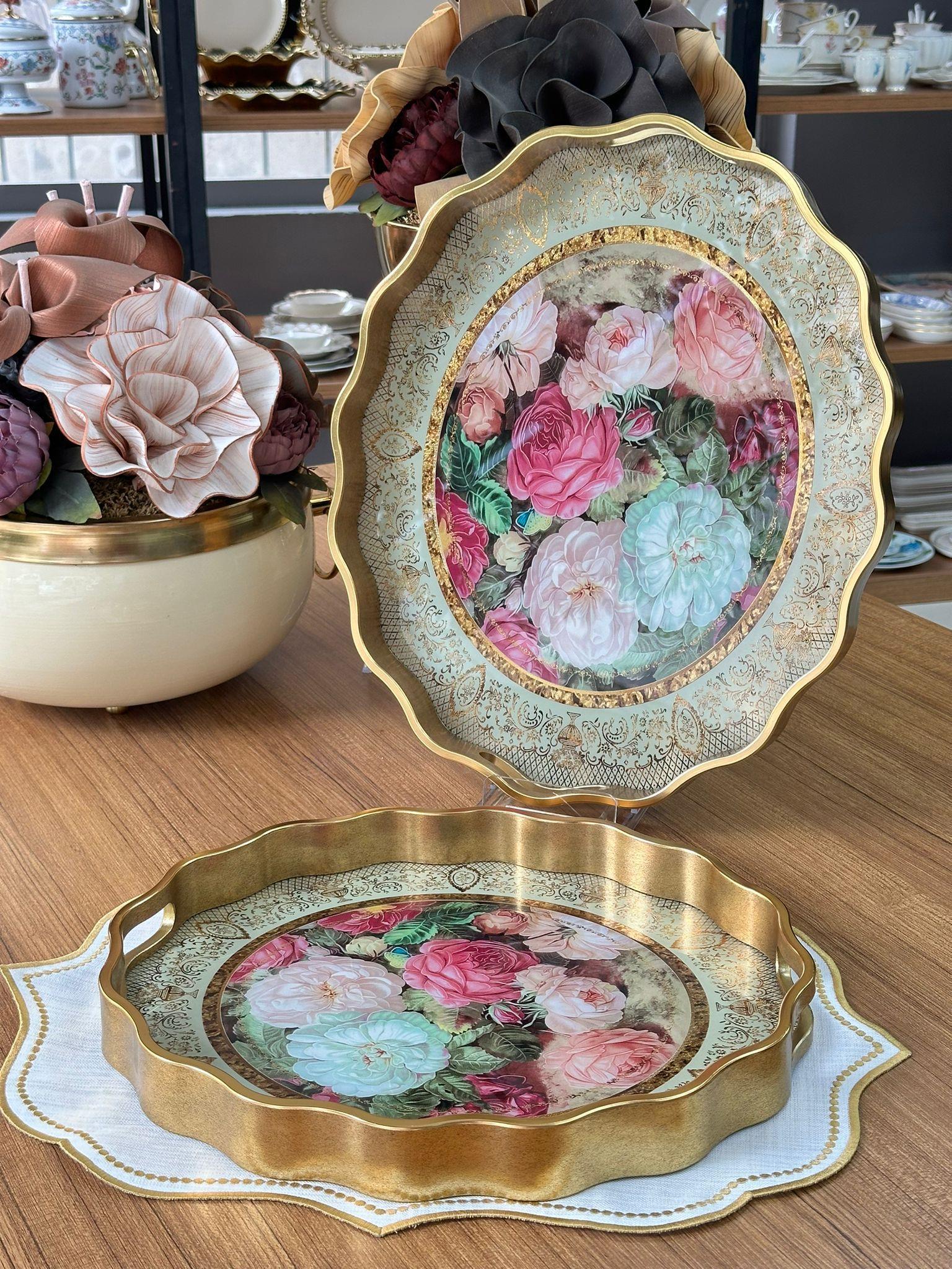 Red Rose 2'li Oval Ahşap Tepsi
