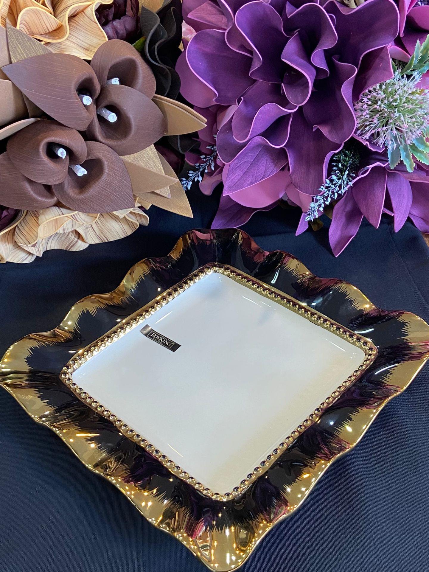 Servis Tabağı Kare Siyah&Gold 26cm