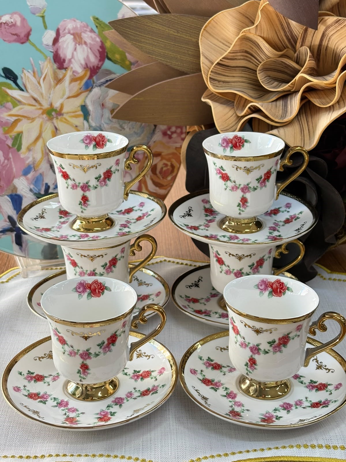 Türk Kahve Fincanı Gold Rose 6 Kişilik 12 Parça
