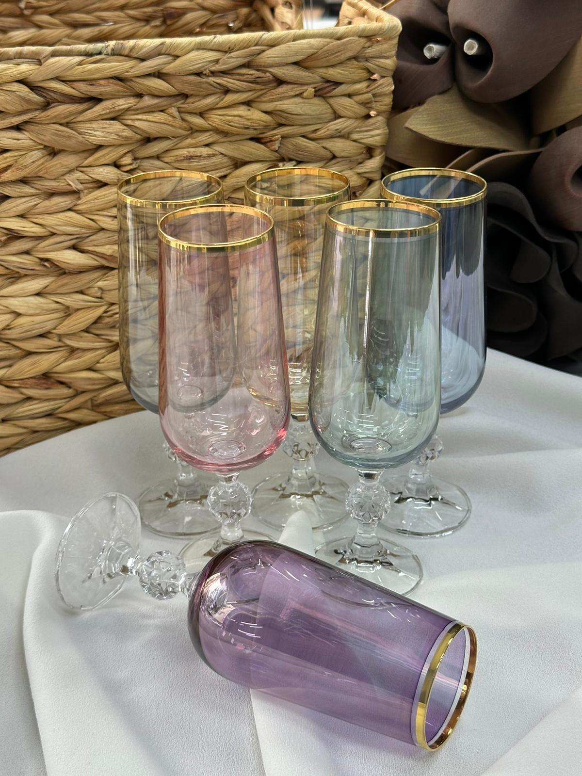 Uzun Renkli 6'lı Kahve Yanı Su Bardağı