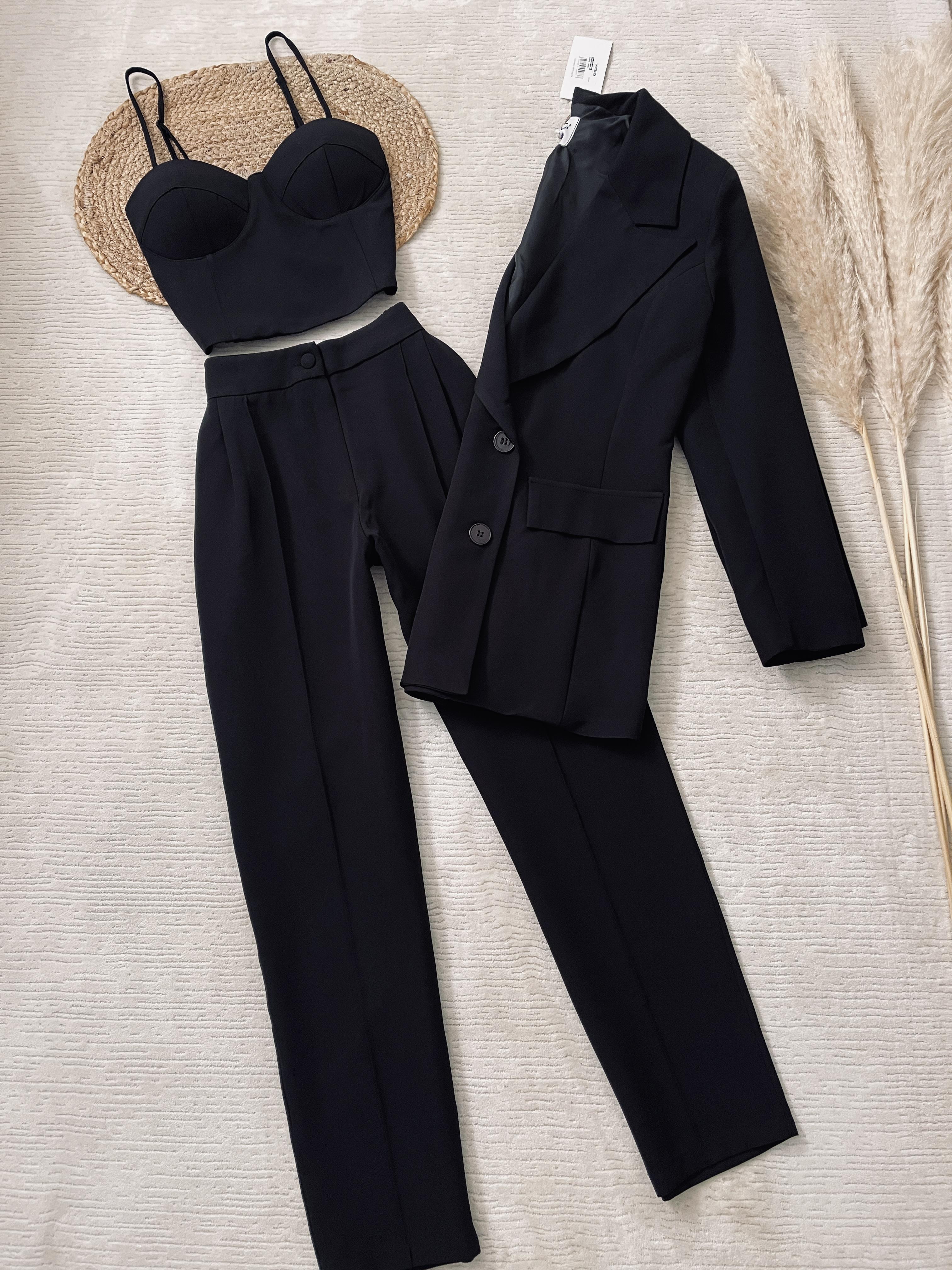 3 LÜ BLAZER CEKET BÜSTİYER PANTOLON TAKIM