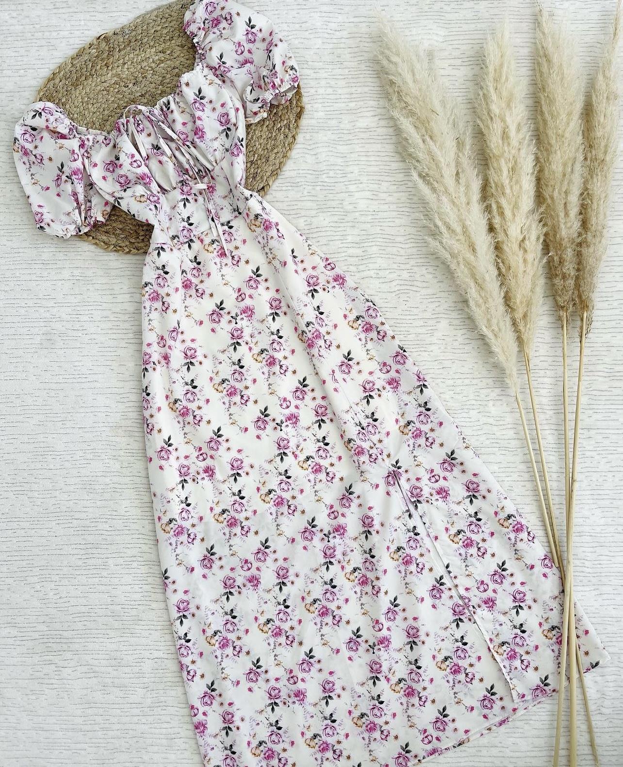 FLORAL DESEN MİDİ BOY ELBİSE