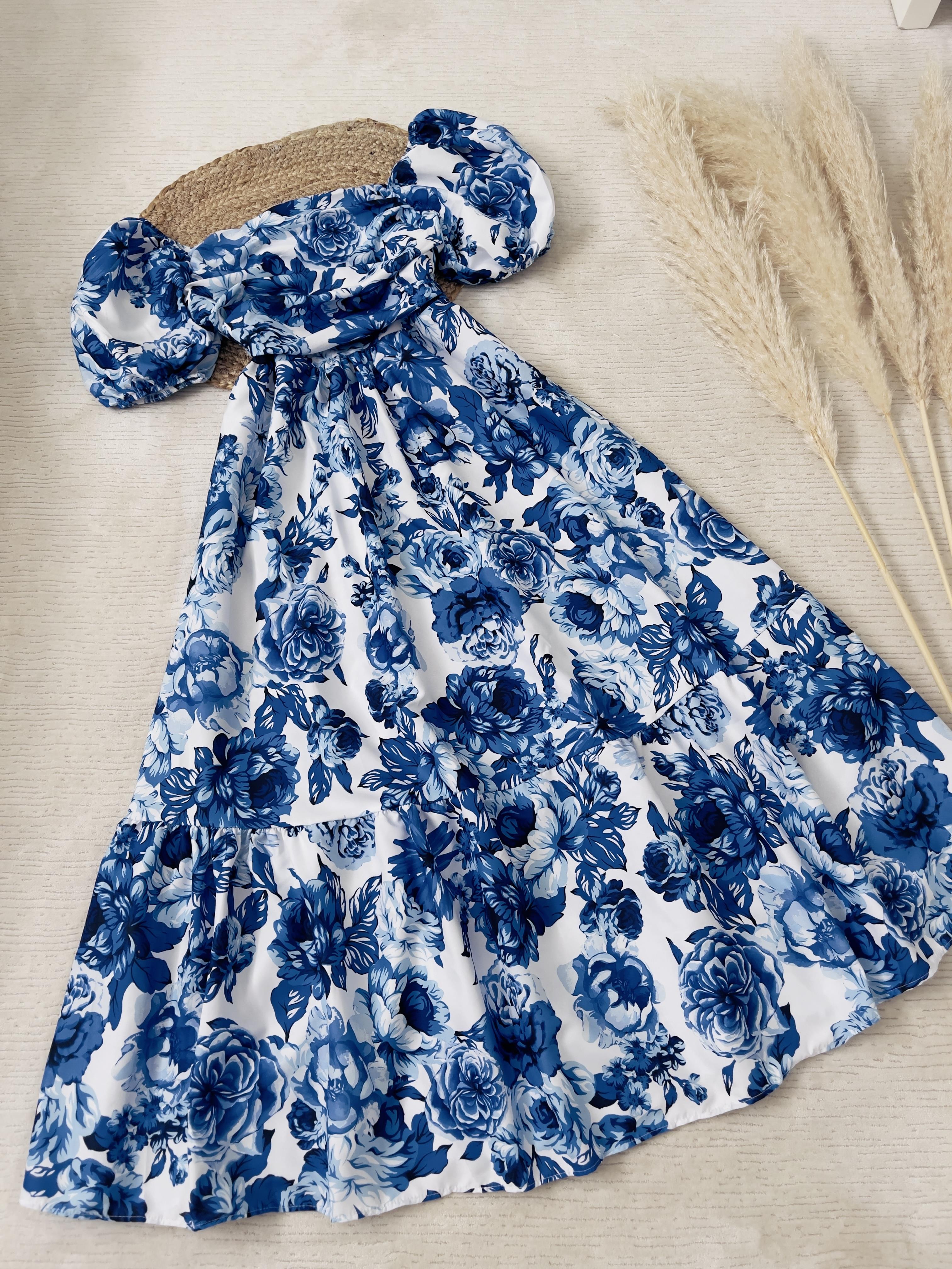 FLORAL DESEN POPLİN KUMAŞ MİDİ BOY ELBİSE 