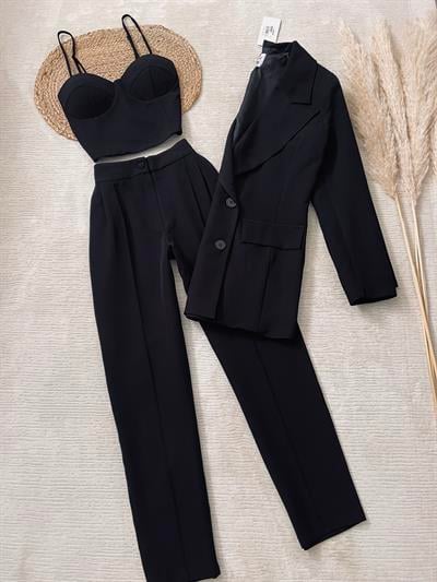 3 LÜ BLAZER CEKET BÜSTİYER PANTOLON TAKIM