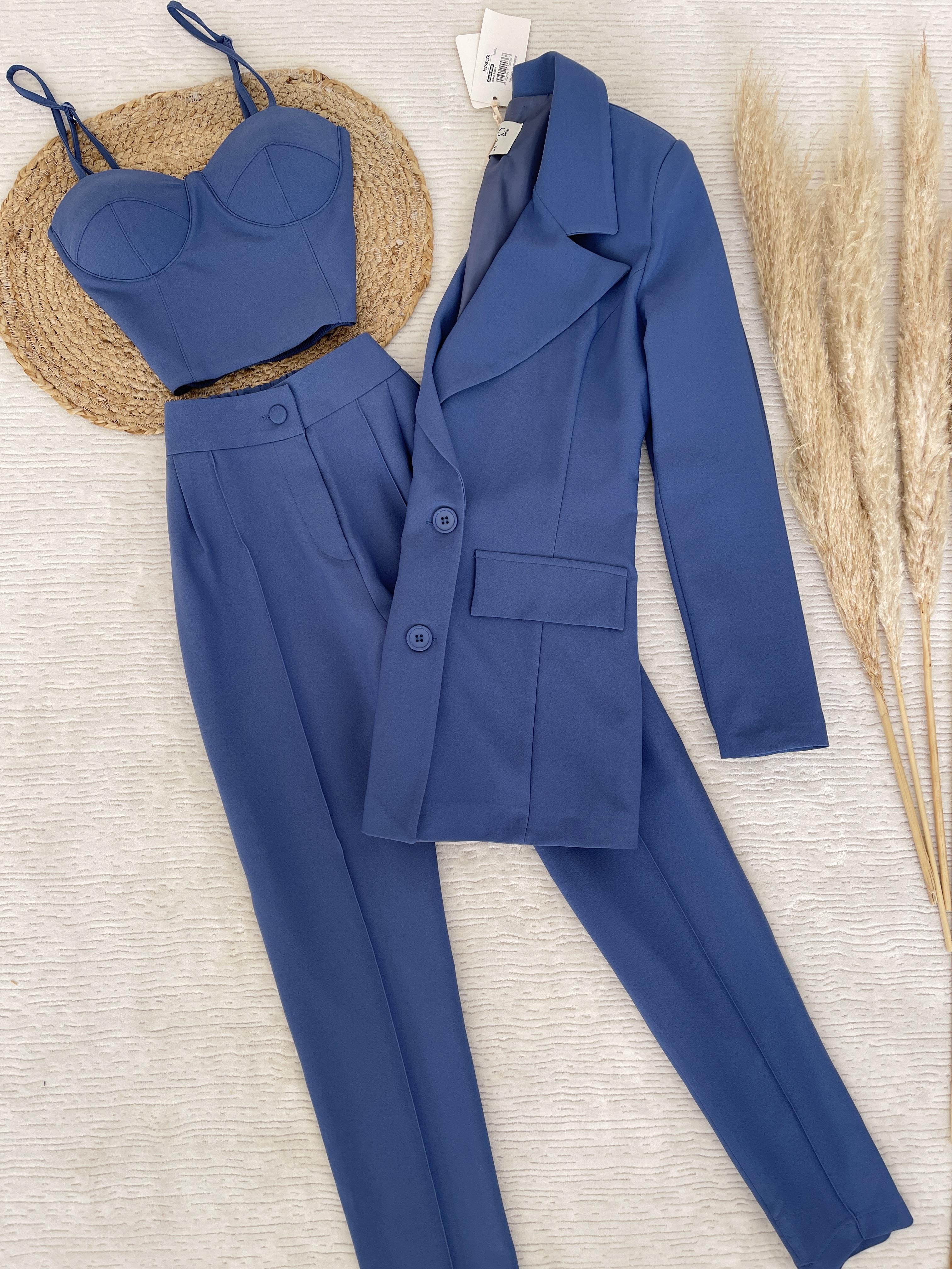 3 LÜ BLAZER CEKET BÜSTİYER PANTOLON TAKIM