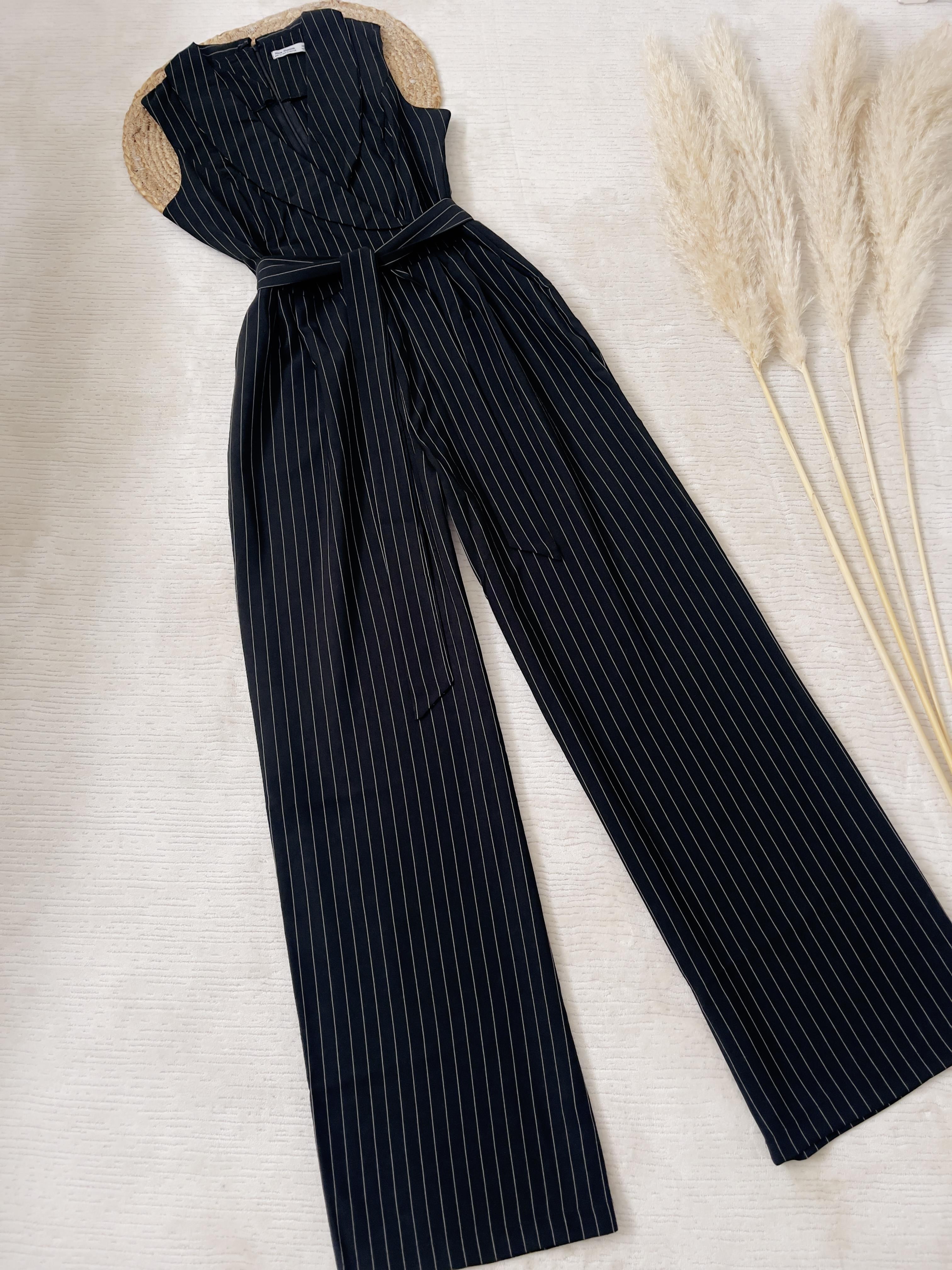 ÇİZGİLİ KRUVAZE YAKA TULUM