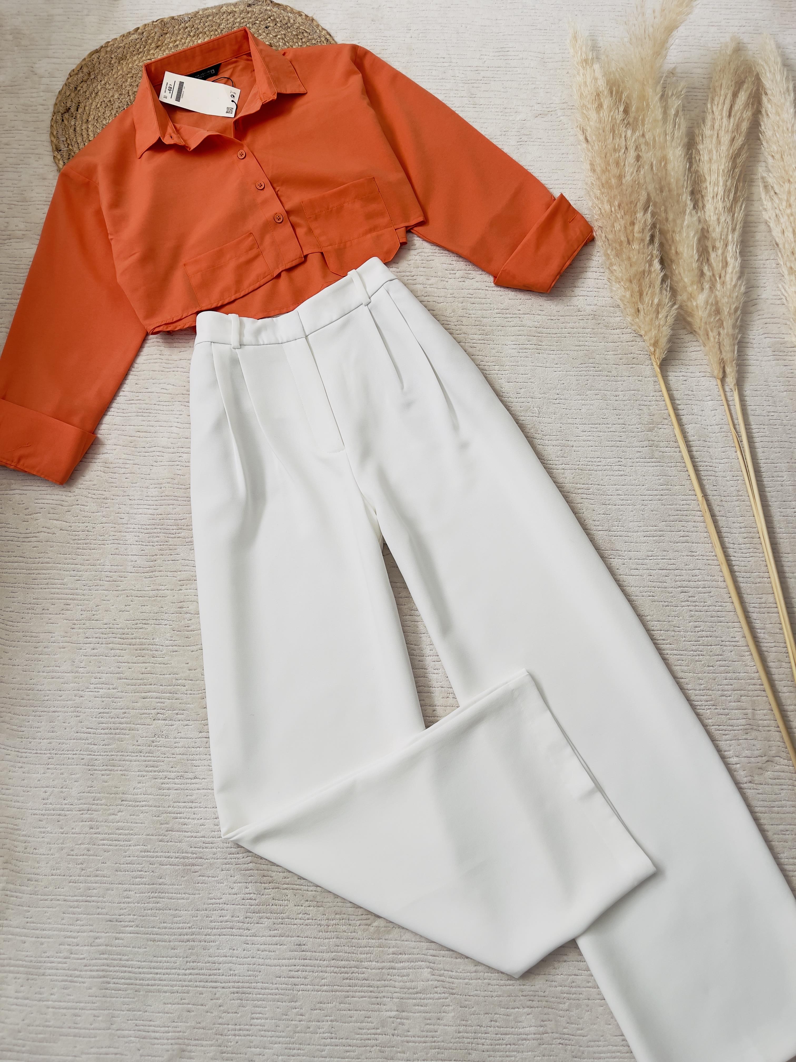 CROP GÖMLEK PALAZZO KUMAŞ PANTOLON TAKIM