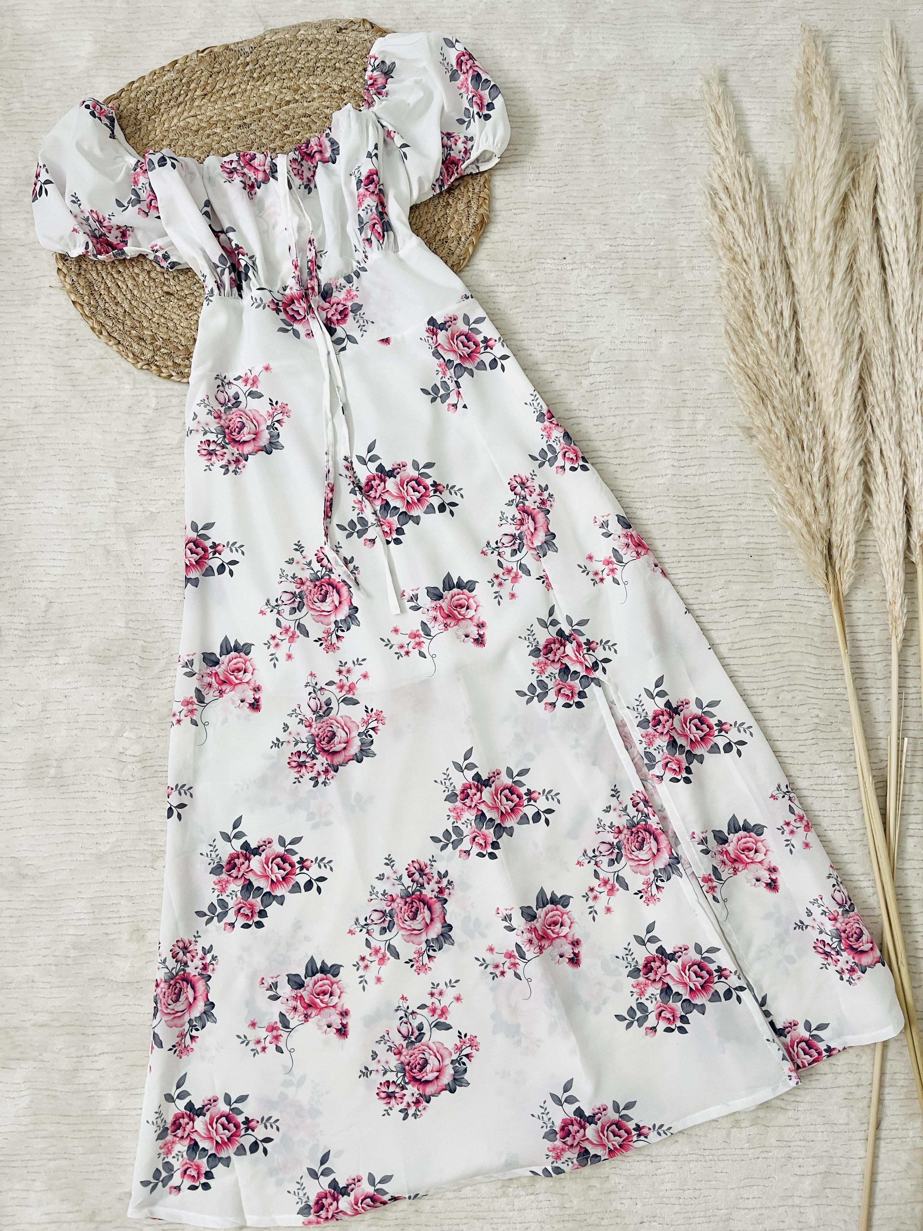 FLORAL DESEN MİDİ BOY ELBİSE