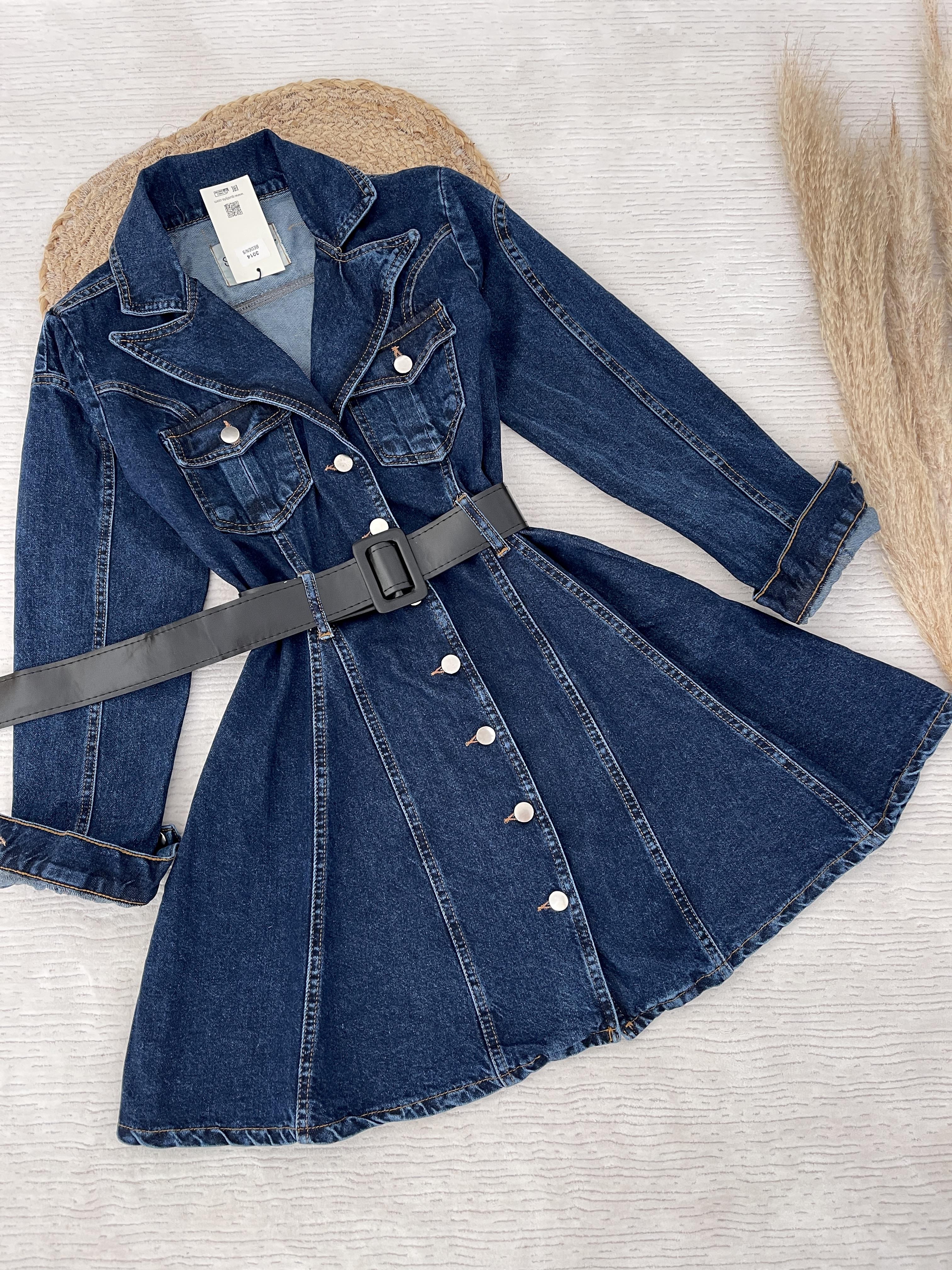 KEMERLİ DENİM ELBİSE 