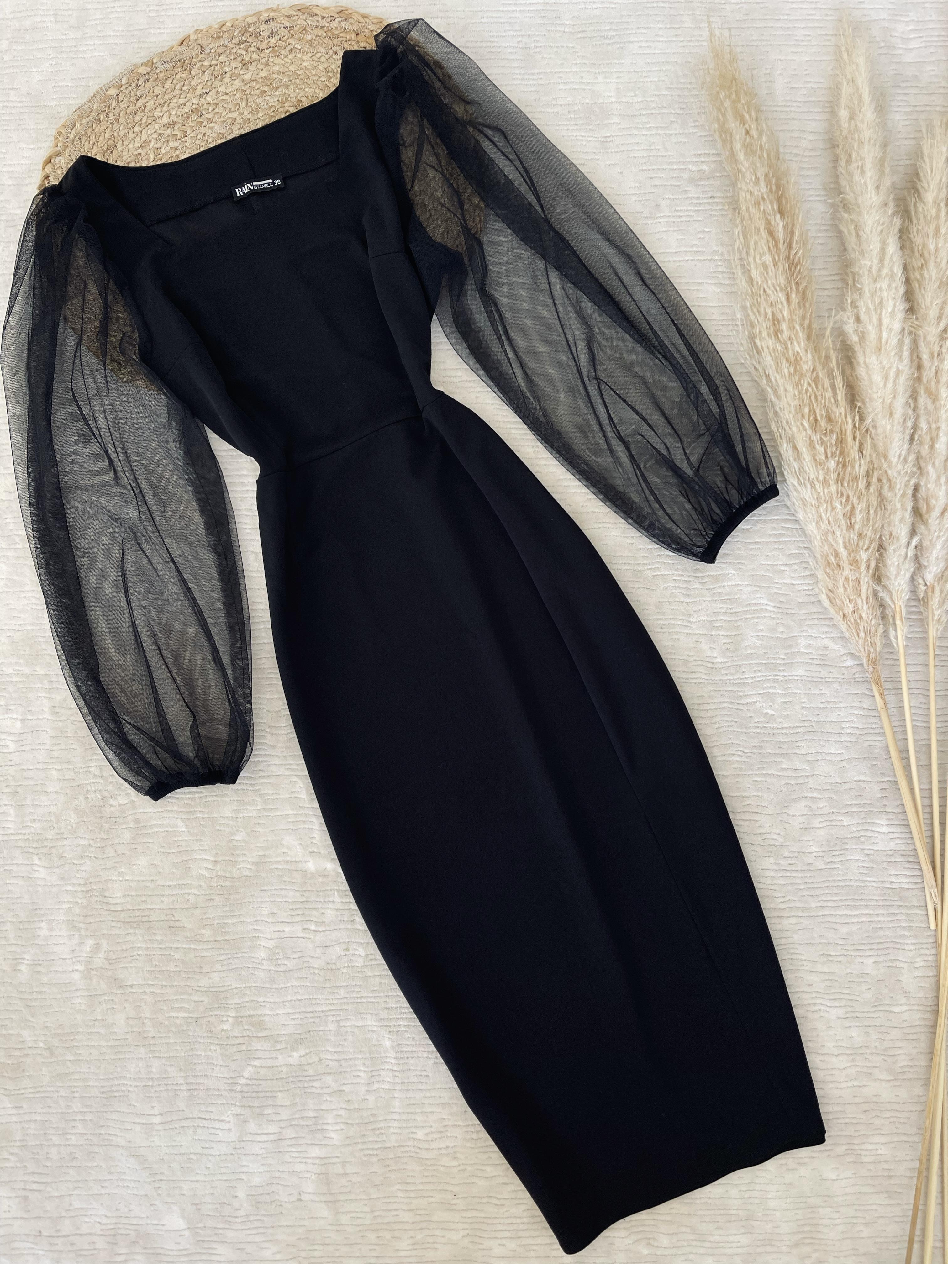 KOLU TÜL KALEM ELBİSE