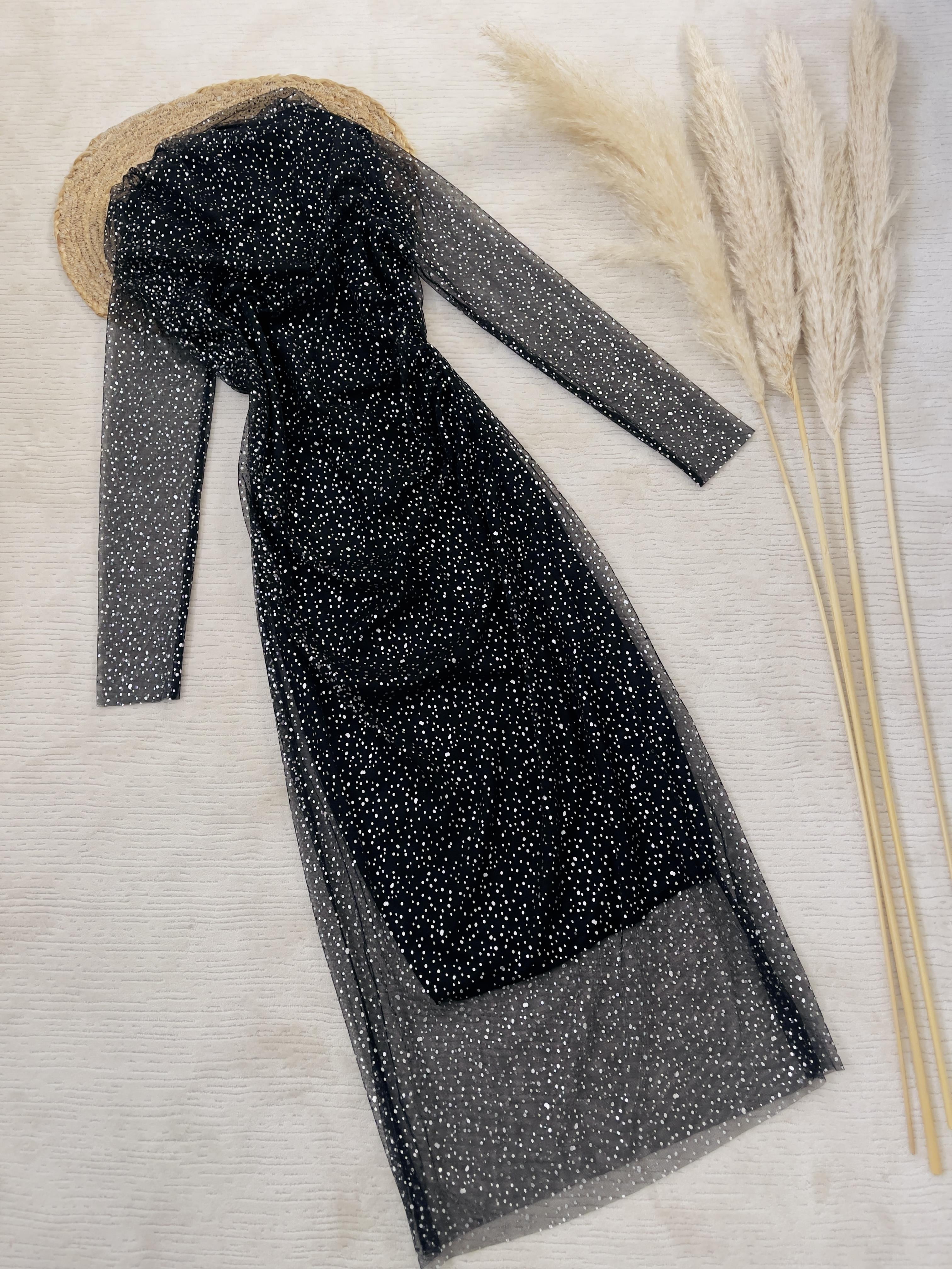 PARILTILI MİDİ BOY ELBİSE 