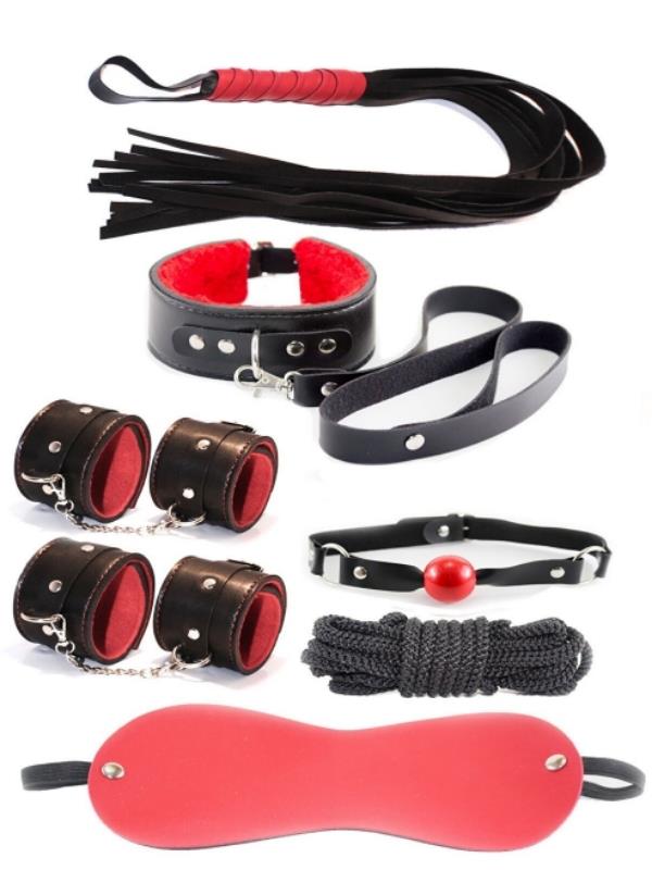 Censan 7 Parça Fetiş Esaret Seti Siyah Kırmızı