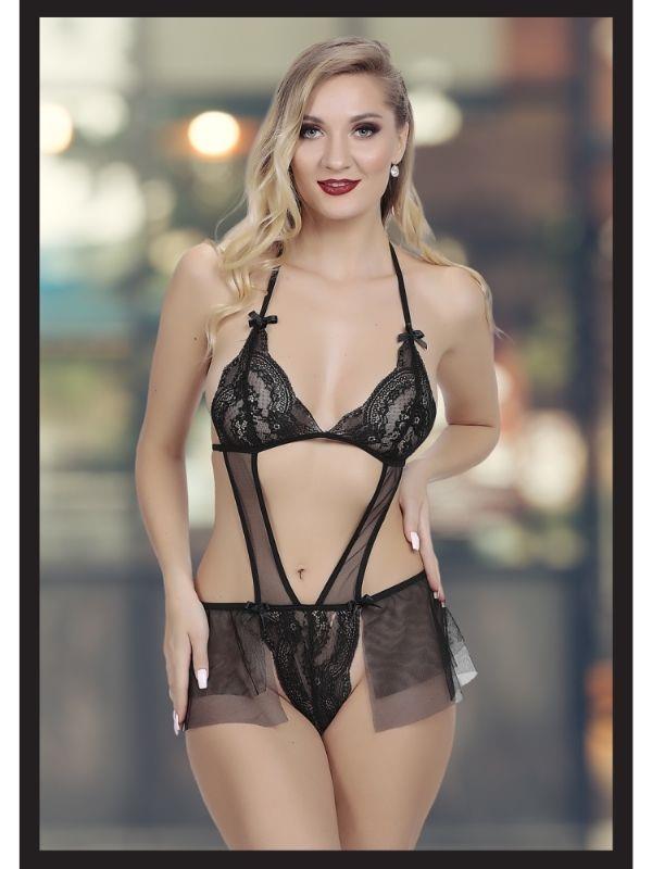 Censan Kadın Siyah Seksi Fantezi Özel Tasarım Etekli Fantezi Babydoll